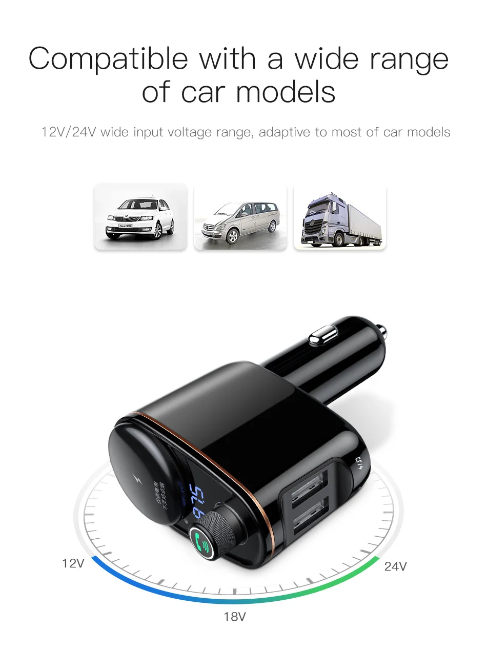 Baseus FM передатчик Bluetooth автомобильный комплект USB зарядное устройство для iPhone Xiaomi AUX MP3 плеер FM модулятор 3.4A Быстрый двойной USB Автомобильное зарядное устройство