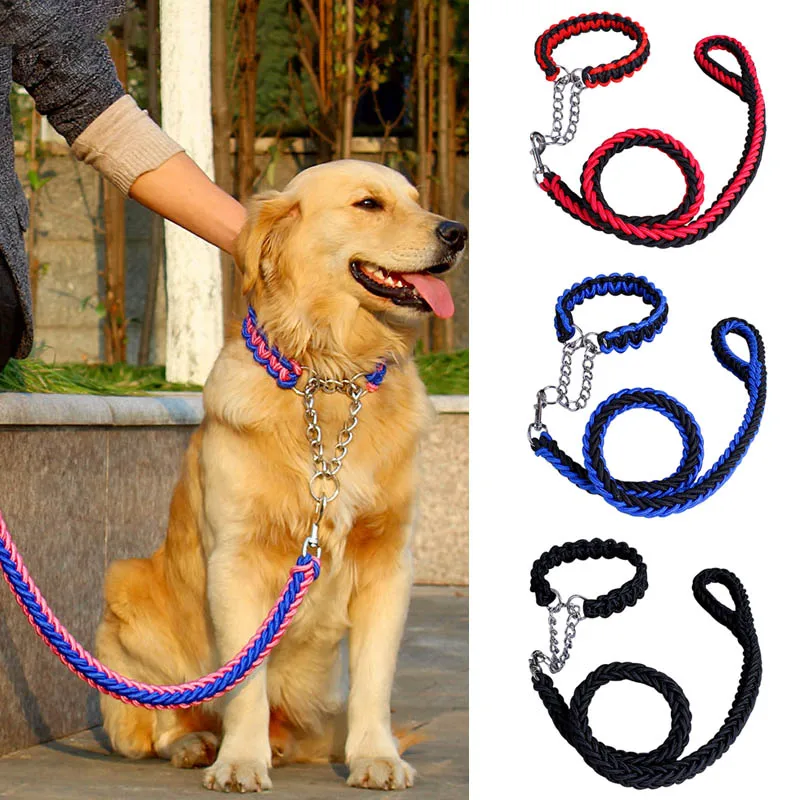 

pawstrip 8 Colors Braided Nylon Dog Leash Rope Walking Training Pet Dog Collar Leash For Big Dogs S-XL