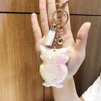 cute owl keychain cute bright star glitter pompom sequins tassel key chain gifts for women car bag accessories key ring