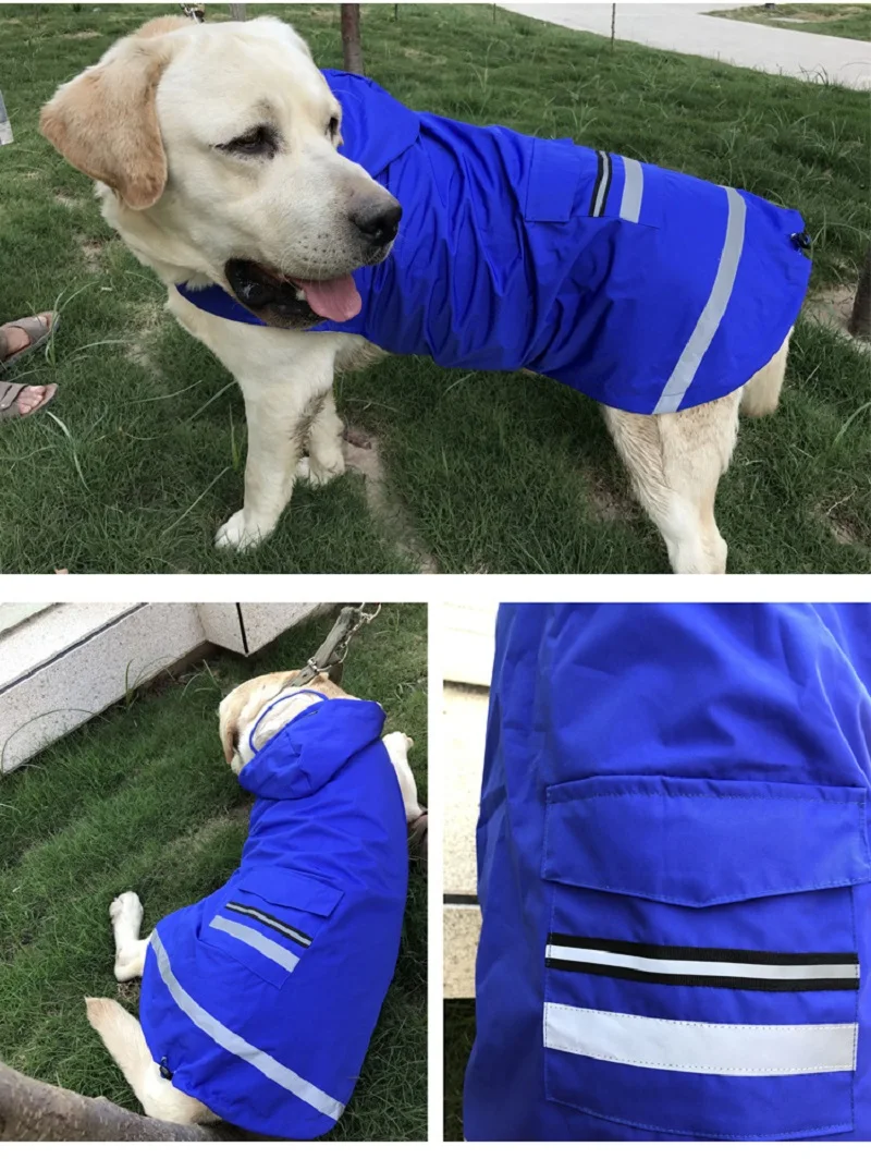 FP24 Large Dog Raincoat Waterproof Hooded Rain Jacket Reflective Clothes Apparel for Golden Retriever Labrador 3XL-5XL | Дом и сад