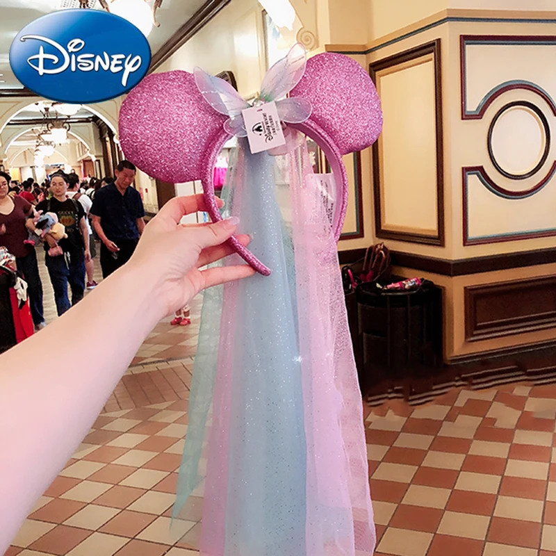 Disney Минни Мышь свадебный головной убор повязка на голову, платье принцессы с рисунком в виде Головы Микки Мауса, в ухо платье с фатиновой юбкой и блестками для девочек резинки для волос головной обруч вид игры, игрушки для детей, подарок