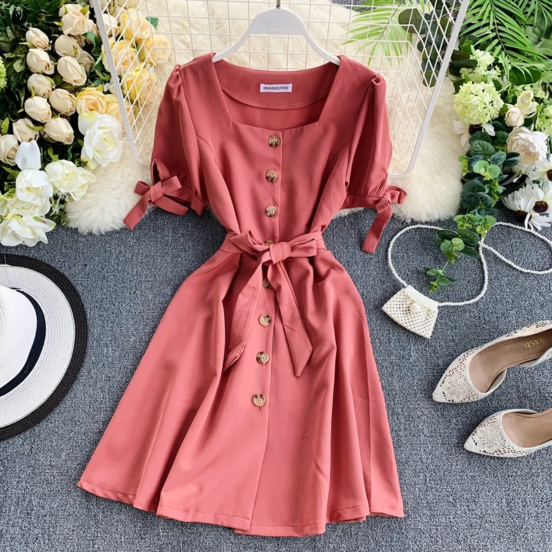 Платье ALPHALMODA с квадратным воротником и коротким рукавом платье во французском