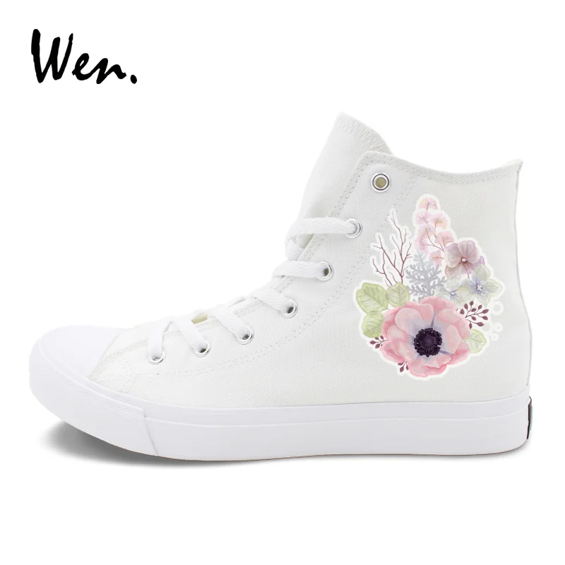 Вэнь высокие кроссовки дизайнерские акварельные холщовые с цветами птицы для