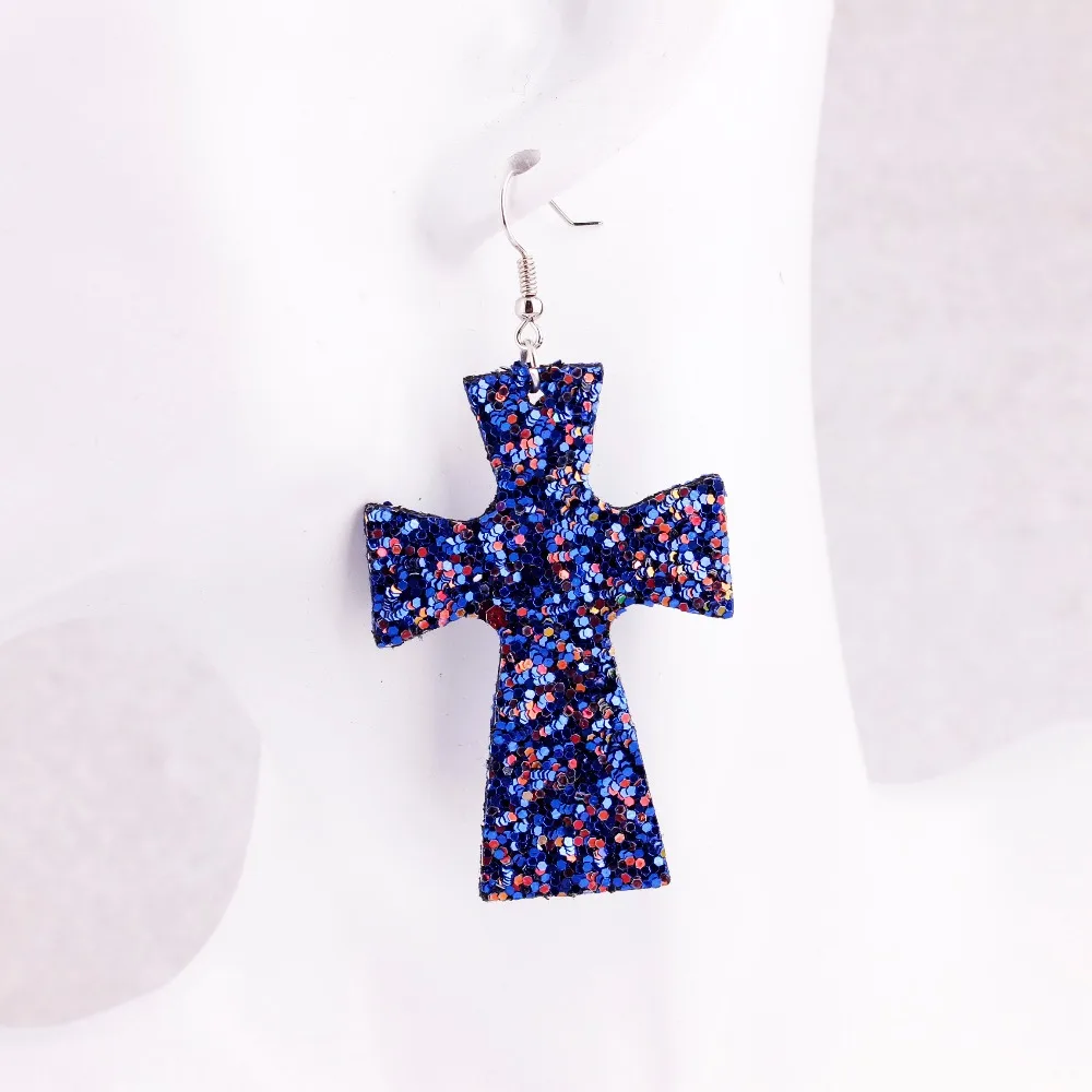 ZWPON Fashion Lightweight Glitters Sequin Dangle Pendants Leather Cross Earrings Glitter for Woman | Украшения и аксессуары