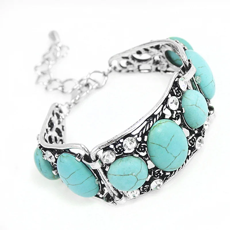 2017 винтажные Синие Красивые браслеты с камнем ювелирные изделия широкая