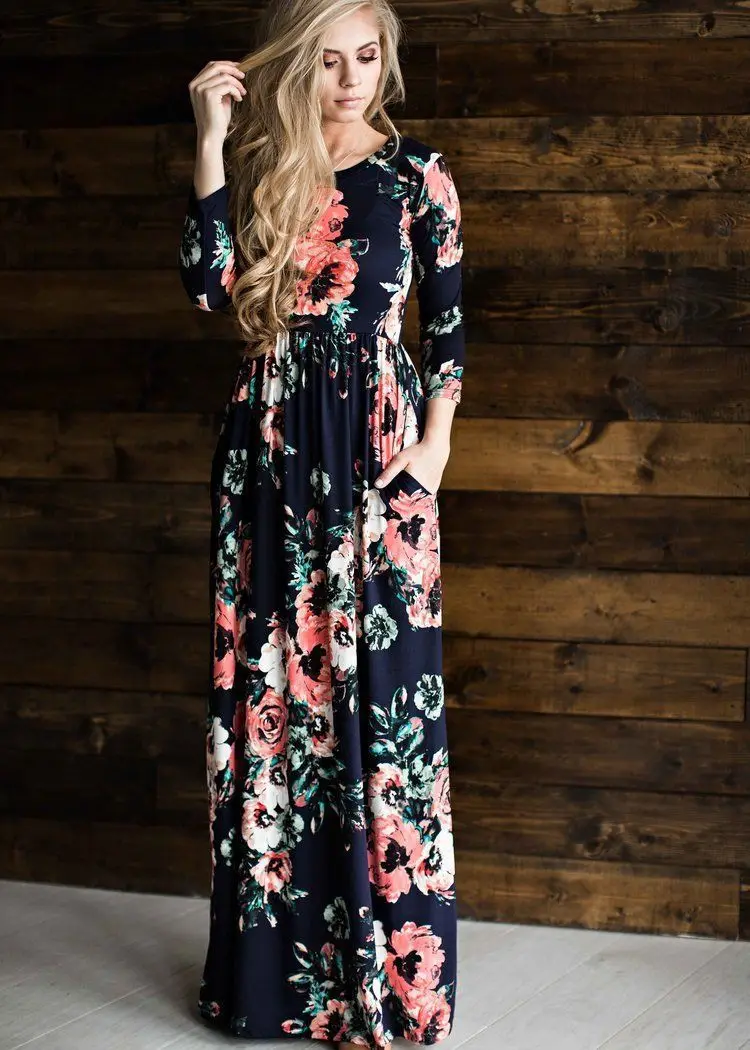 2019 Летнее Длинное платье с цветочным принтом Boho пляжное туника Макси женское