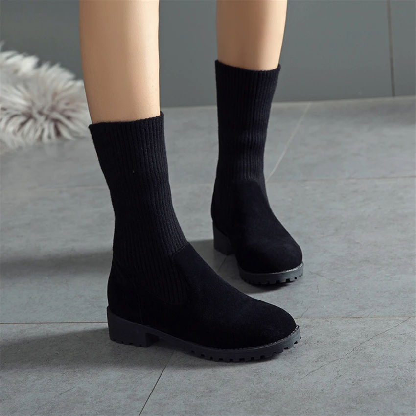 Зимние сапоги Botas Mujer 2018 Новые женские ботинки модная обувь из флока на высоком