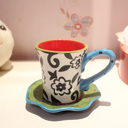 Творческая Цвет живопись Kawaii Мультфильм Кофе Кружки Керамика чашка молока Чай Чашки с блюдцем бутылка для воды Best подарки на день рождения - Цвет: P