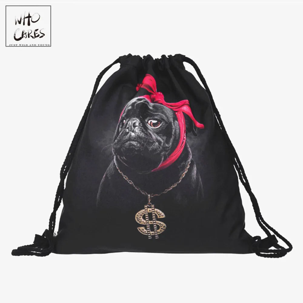 Женский дорожный рюкзак с 3D принтом ранец кулиской для мопса Gangsta|backpack bag for women|bags