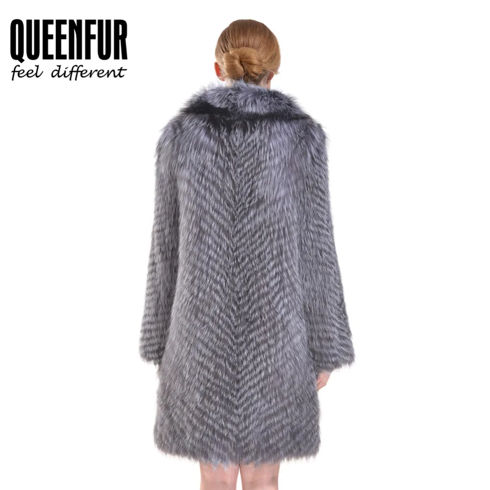 QUEENFUR моды в реальном чернобурки меховой пальто из натуральной шерсти Fox Для