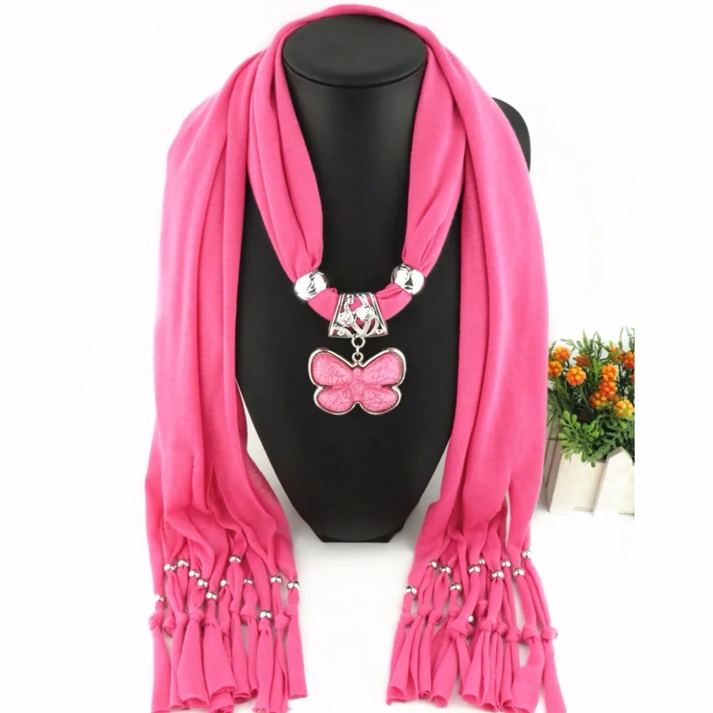 Fashion Polyester Tassel Solid Resin Pendant Scarf Jewelry Necklace Women Butterfly pendant Lady shawl Alloy fittings Scarves |
