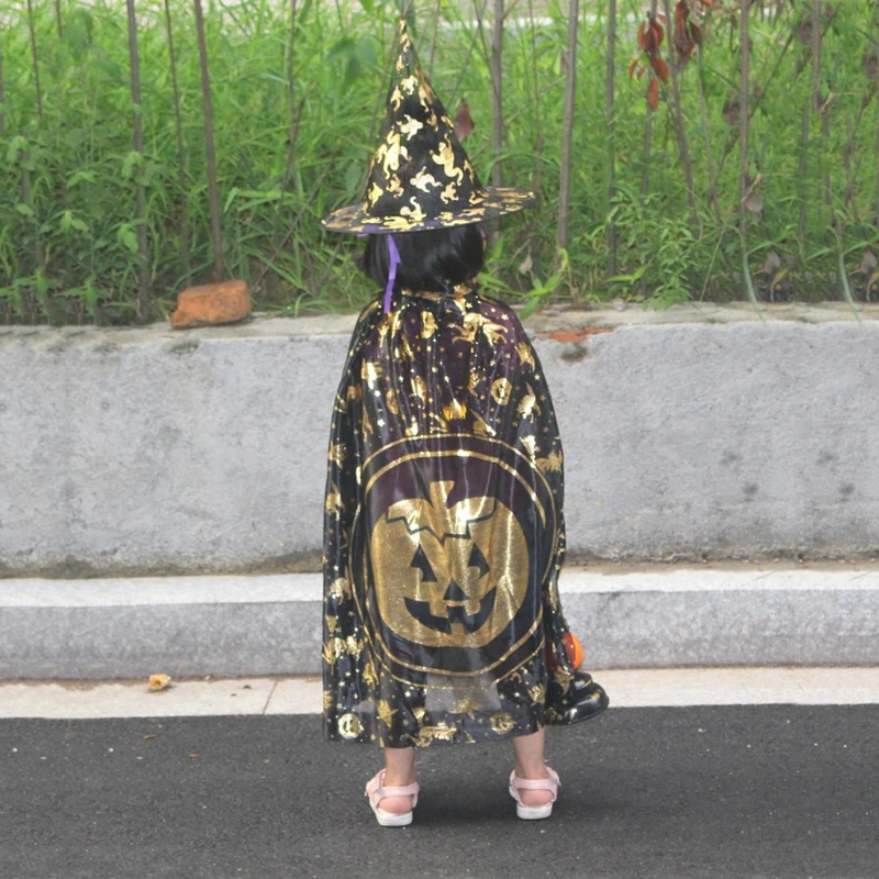 Дети Хеллоуин мастер ведьма плащ Кепки e халат + шляпа комплект Детский костюм для