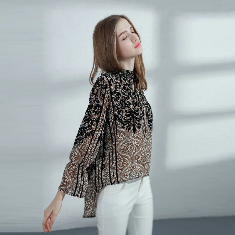 new 2019 Women's Chiffon Shirt Europe and the United States Printed Loose Long Sleeves Spring New Casual Ladies |