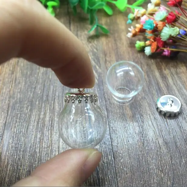 

5sets 20*12mm Glass globe with crown silver base set glass vial pendant DIY glass bottle dome cover necklace pendant charms