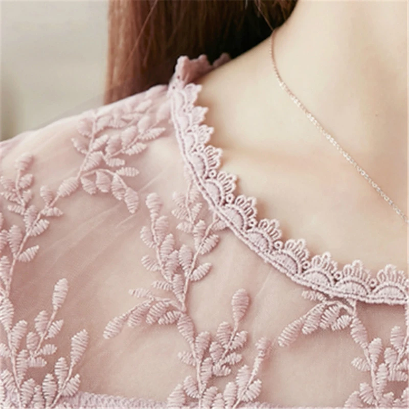 Сексуальное кружево летние топы Модные женские блузки 2019 короткий рукав шифон