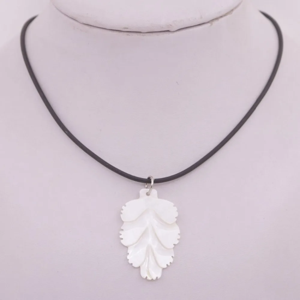 Кулон в виде ракушки с листьями ожерелье из натурального белого перламутра 18
