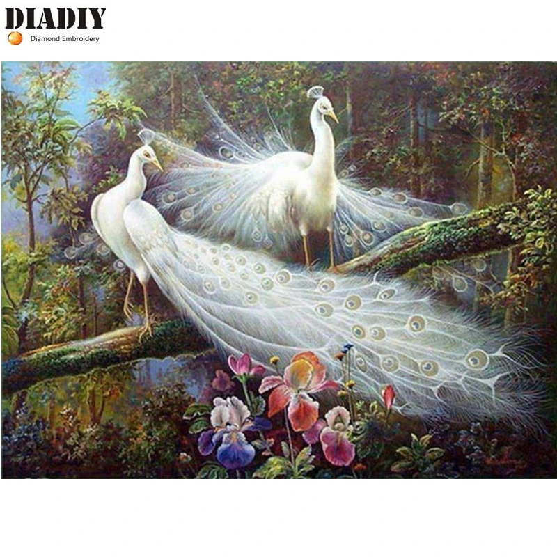DIADIY 5D diy Алмазная картина с животными белая вышивка Павлин рукоделие домашний