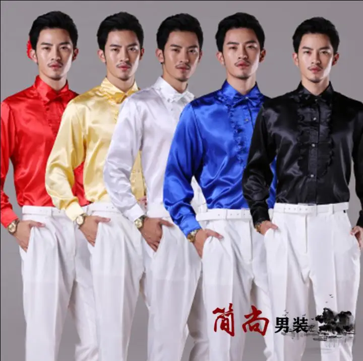 Мужская рубашка с волнистыми золотистыми кружевами мужская для певицы танцев в