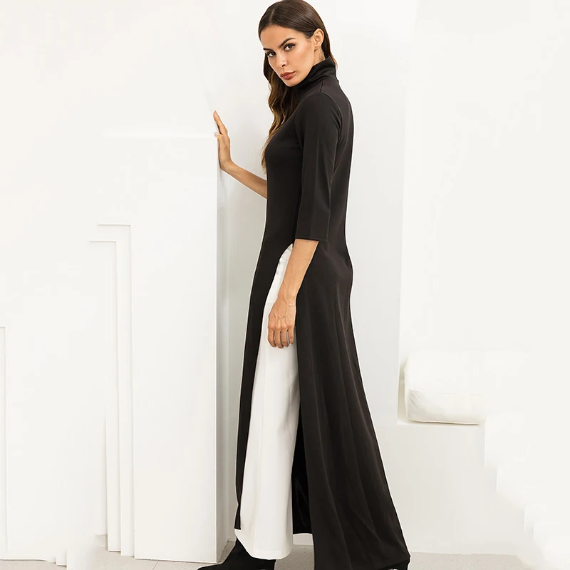 Макси платье 2019 Асимметричная женские Длинное Терилен 3 4 рукав открытая с