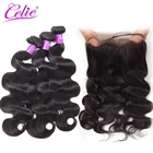 Celie волосы бразильские человеческие пучки волос с закрытием Remy объемная волна 360 кружевной фронтальный пучки 3 пучка и закрытие