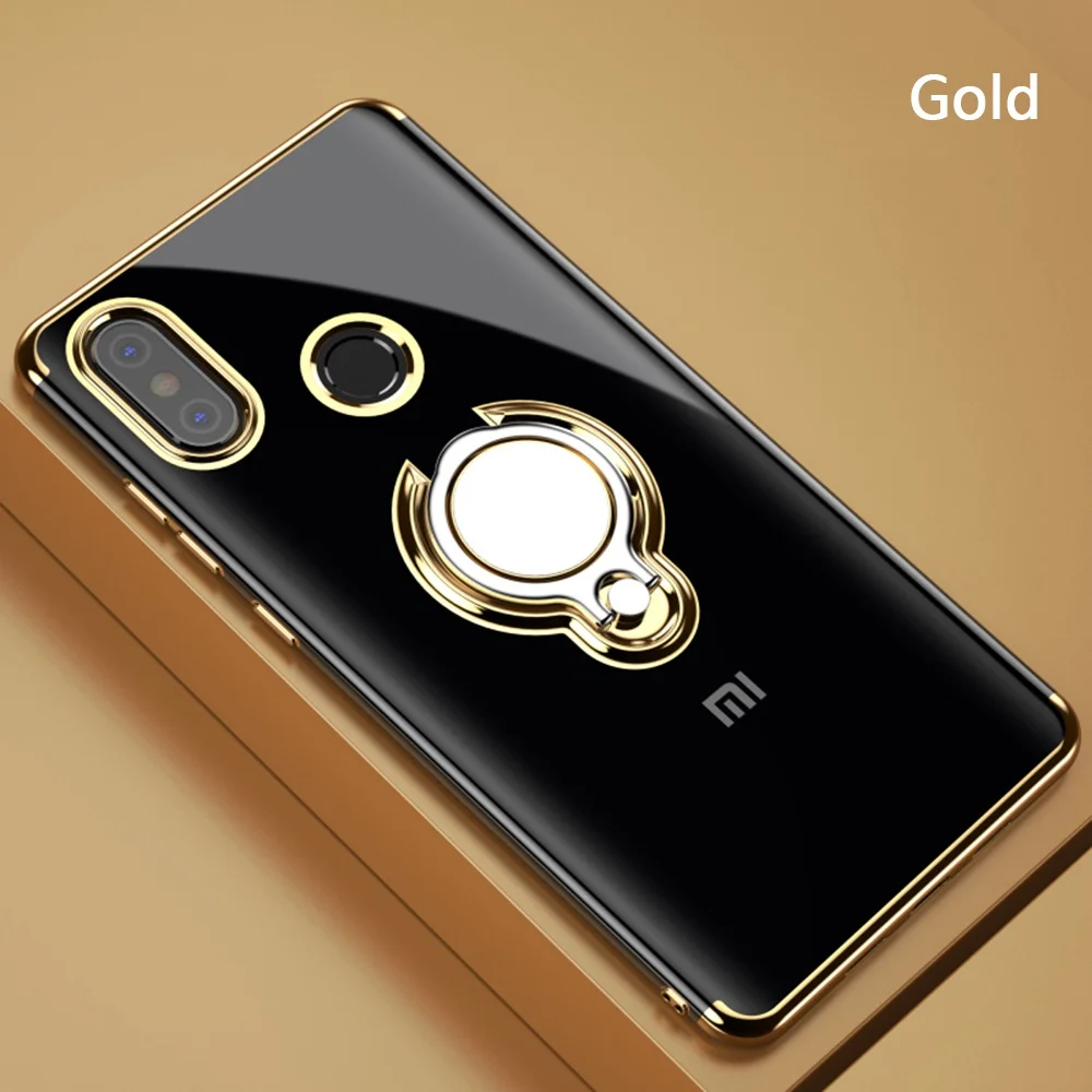 OTAO автомобильный магнитный держатель чехол для телефона для Xiaomi Mi 8 Lite 8 SE Pro Max 3 покрытие прозрачные чехлы чехол с держателем-кольцом для пальца чехол - Цвет: Gold