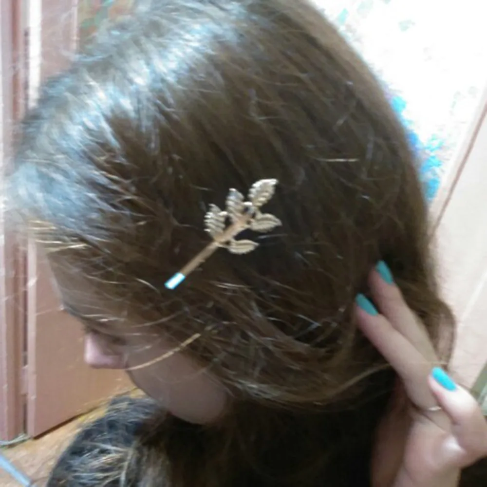 Модные милые золотые металлические заколки для волос в стиле панк с листьями