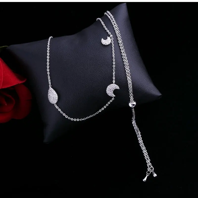 Шокер-ожерелье SWOUR New Fashion Jewelry из белого золота с кристаллами CZ в форме капли воды и луны. Простой, но привлекательный дизайн для женщин. S371 на.