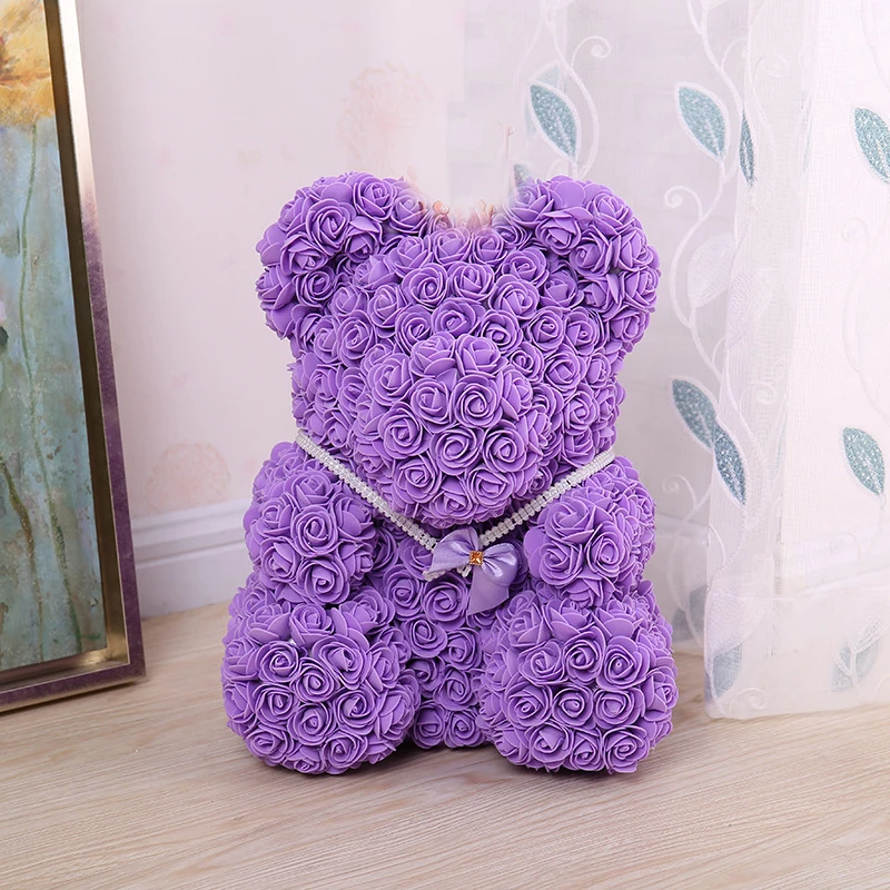 purple roses День Святого Валентина подарок розы медведь цветы из материала pe для Свадебная вечеринка для влюбленных на день рождения подарок «Медведь» Форма искусственные цветы для дома Декор - Цвет: purple roses