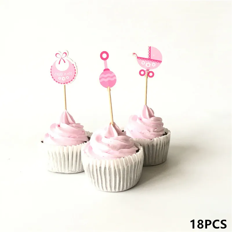 18pcs waterdrop pink Детский душ кекс Muslim мусульманская выпечка мальчик девочка крестины синий 1-й День рождения украшения Дети события вечерние Diy Декор - Цвет: 18pcs waterdrop pink