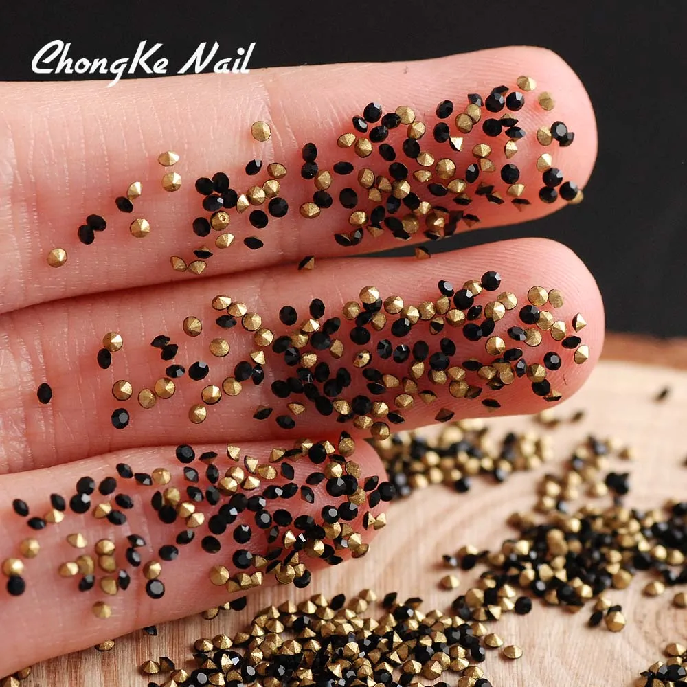 black Hisenlee SS3 1,3 мм стекло Pixie AB микро точечные Стразы Серебряная задняя часть для ногтей Кристаллы украшения для ногтей - Цвет: black