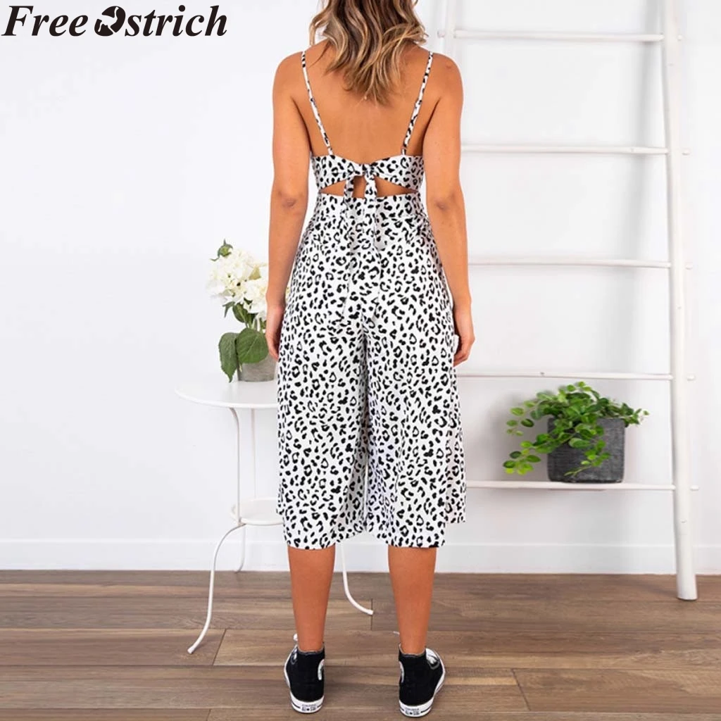 

Women Summer Wide Legs Jumpsuit Long Loose Strap Halter Plus Size High Waist Jumpsuit Ladies Fashion Casual V-neck Rompers