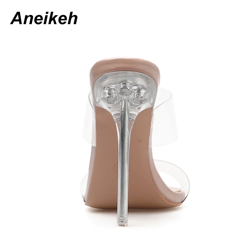 Aneikeh/; Модные Туфли-гладиаторы на резиновой подошве; женские прозрачные однотонные туфли-лодочки на тонком высоком каблуке; пикантная повседневная обувь с закрытым носком; Размеры 35-40
