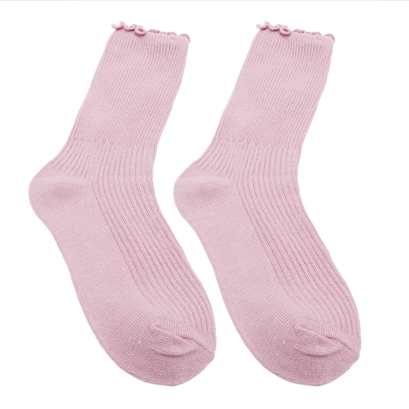 pink Хлопковые милые свободные кружевные носки в стиле Харадзюку с отворотами в стиле ретро; сезон осень-зима; носки без пятки в корейском и японском стиле для женщин и девочек; Разноцветные чулки - Цвет: pink