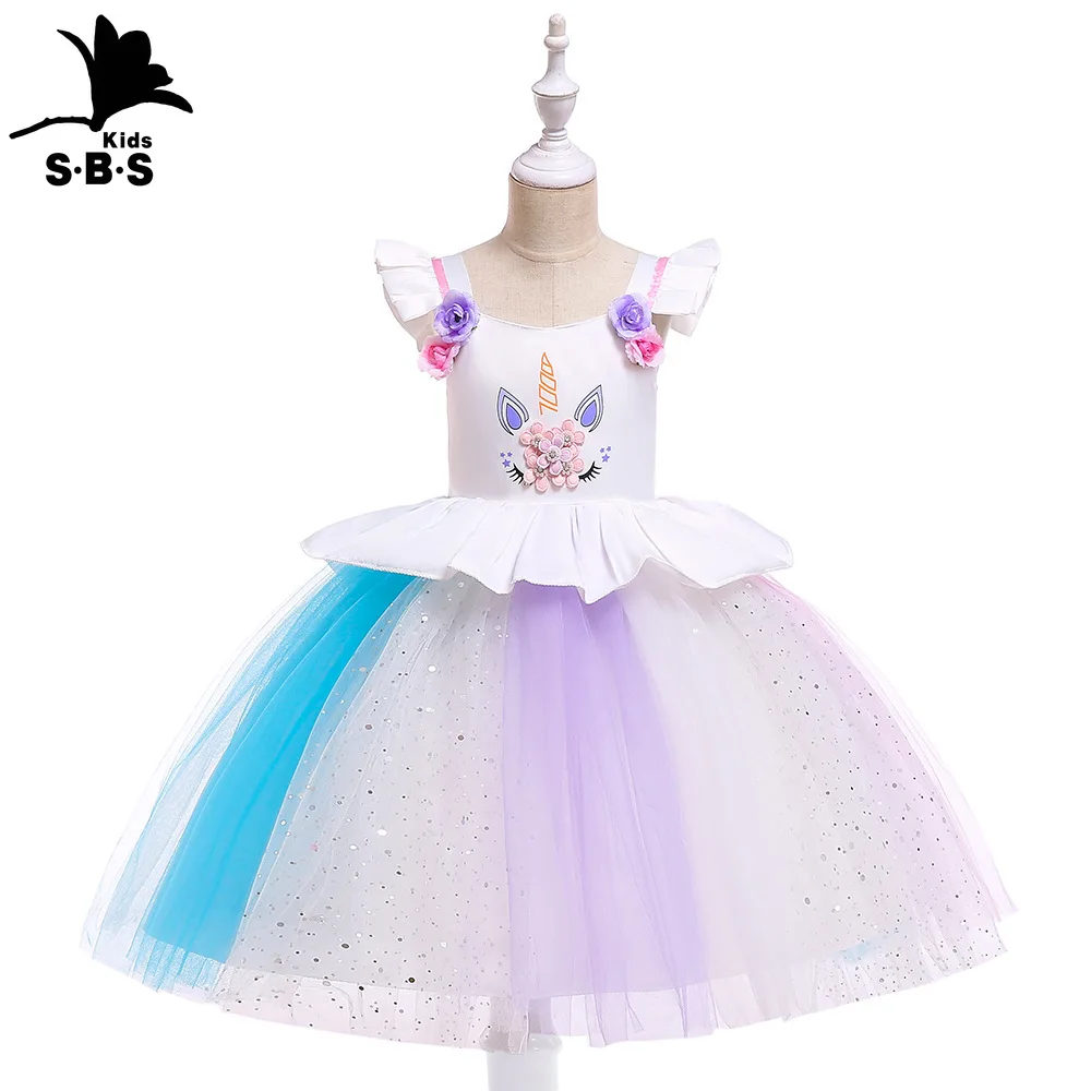 Cartoon Unicorn Dress Rainbow Tutu Poncho Girl Halloween Performance Costume Kids Fashion 2019 Christmas | Детская одежда и обувь