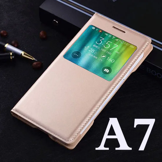 A7 Gold YKSPACE, 6 цветов, умный вид, авто режим сна, пробуждение, откидная крышка из искусственной кожи чехол для samsung Galaxy A5 A7 A500 A700 - Цвет: A7 Gold