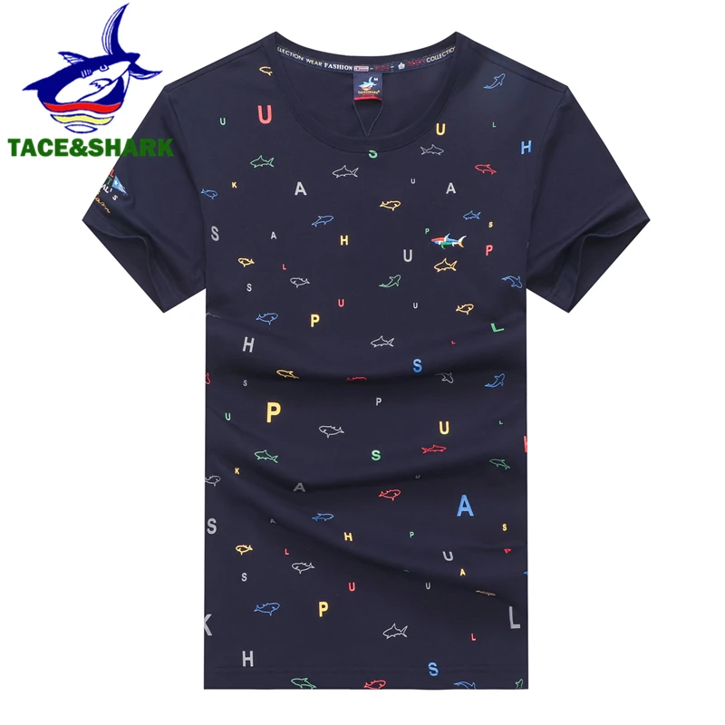 TACE& SHARK Мужская одежда летние модные мужские топы футболки с принтом акулы футболка с круглым вырезом и коротким рукавом хлопковая футболка
