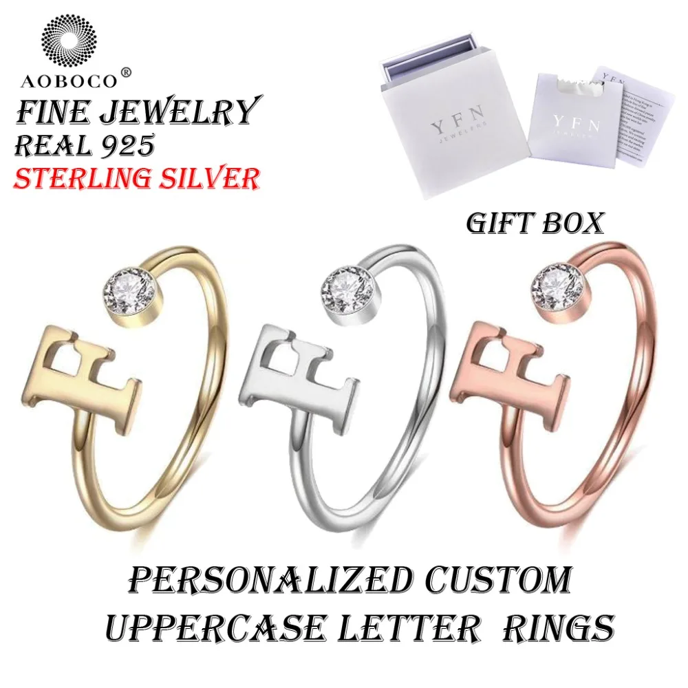 

Personalized Uppercase Letter Rings AOBOCO Brand Fine Jewelry CZ Custom Name Rings With Gift Box 925 Sterling Silver