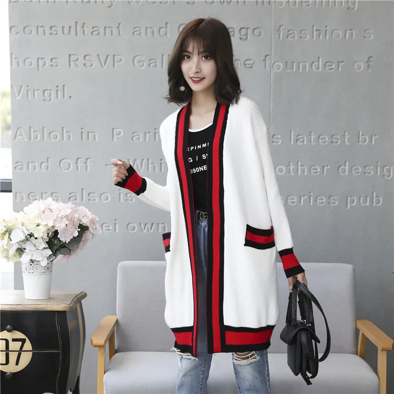 Rurouisbeir Women Cardigan 2019 Fashion Women's Sweaters Long Contrast Color Pocket Loose Female |