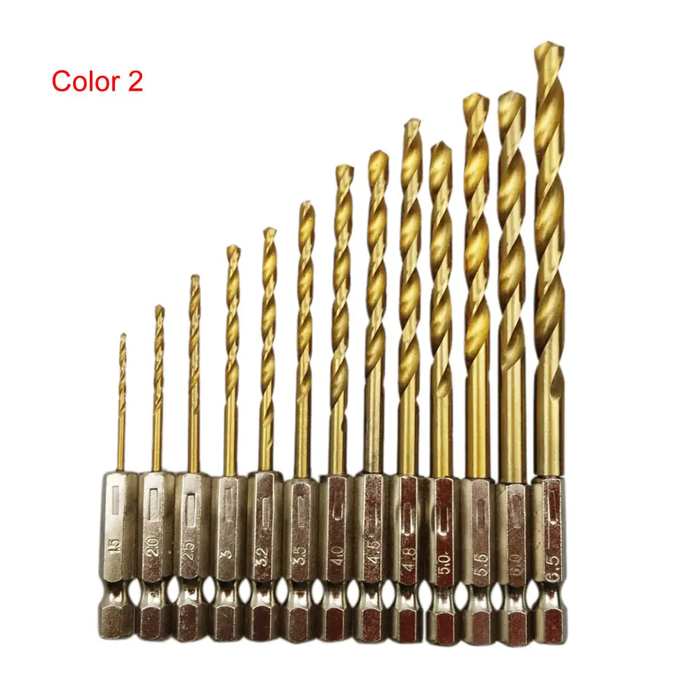 

NEW 13PCS Titanium Coated HSS Drill Set Twist Drill Hex Shank Drill 1.5mm-6.5mm For Drilling Wood Plastic Aluminum iron thin