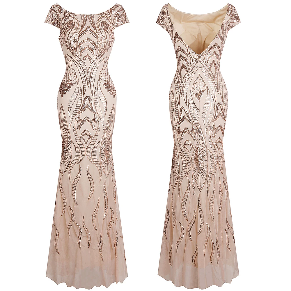 Angel-Fashion женские Выпускные платья с коротким рукавом, Длинные винтажные вечерние платья с блестками 378