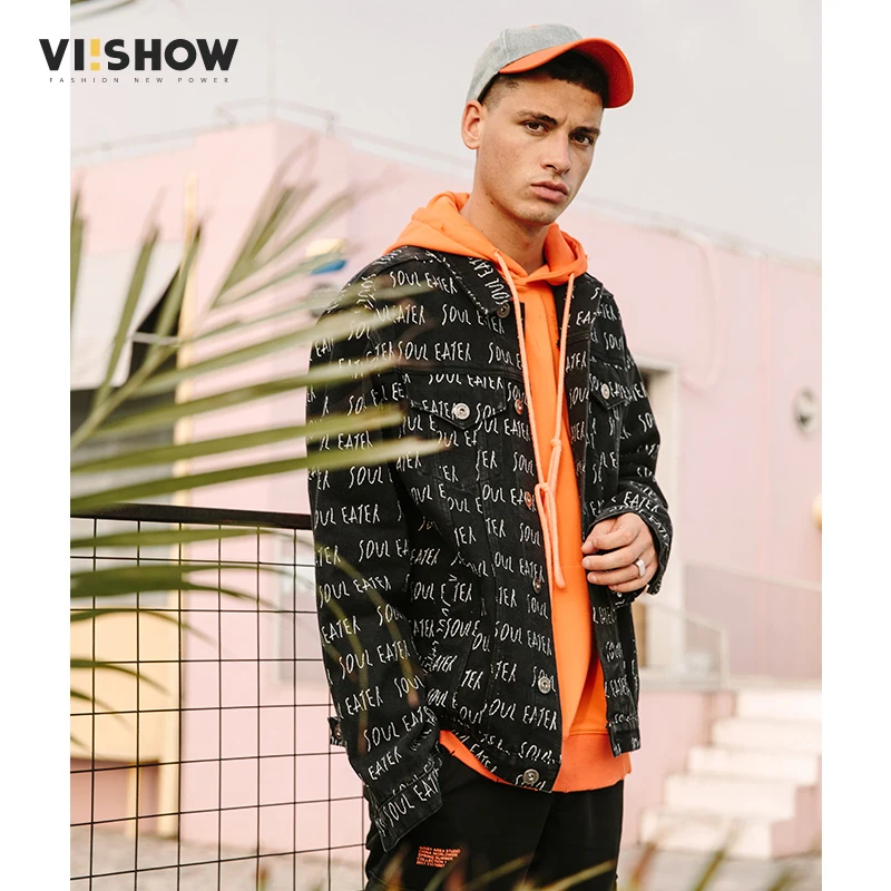 Viishow письмо Для мужчин джинсовая куртка хлопок 2018 новое пальто Модные Тренчи для