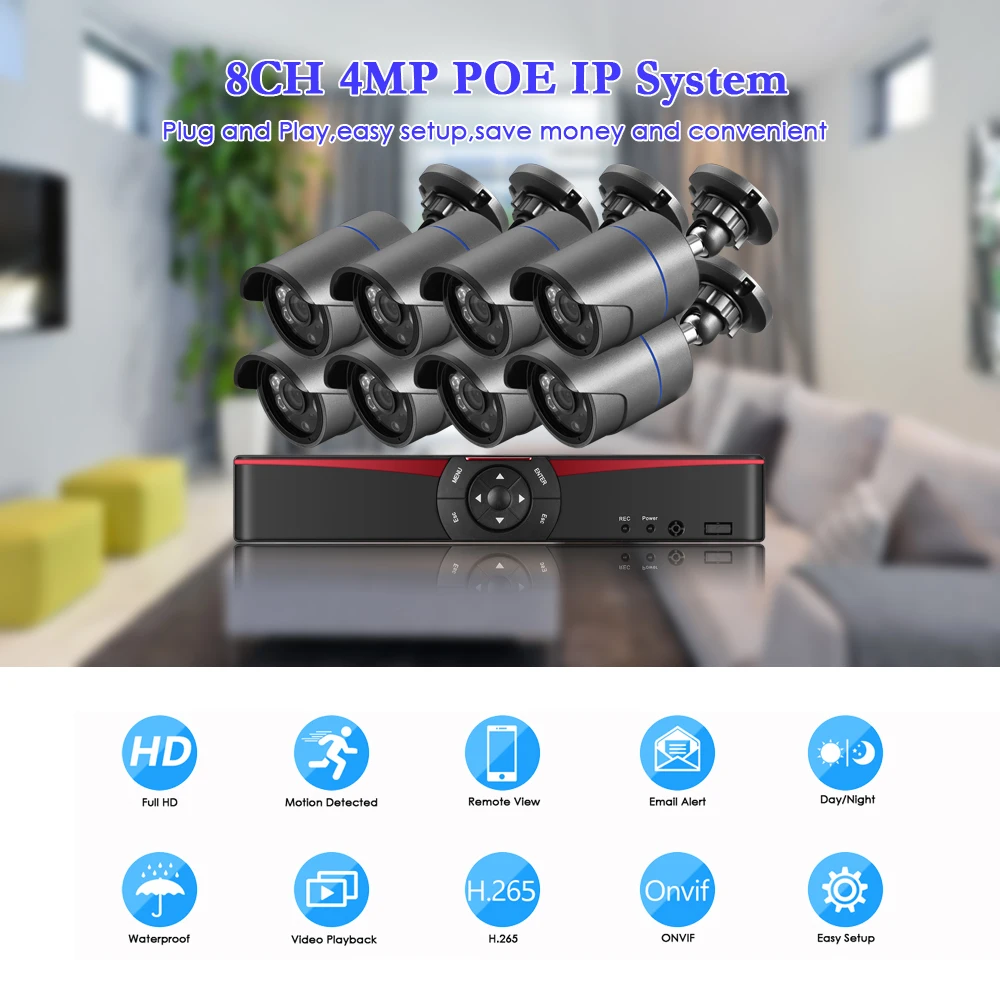 Gadinan 8CH 4MP HDMI POE NVR комплект CCTV система безопасности 4.0MP 3.0MP наружная аудио запись ip-камера комплект видеонаблюдения 2 ТБ HDD