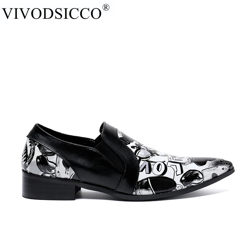 VIVODSICCO/брендовые дизайнерские модные мужские модельные туфли из натуральной кожи итальянская Свадебная формальная обувь мужские оксфорды с принтом мужские туфли на плоской подошве