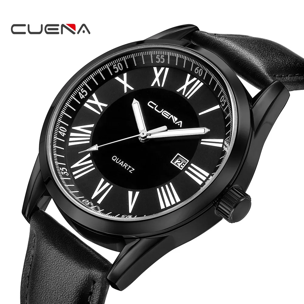 Мужские часы Reloj Hombre Cuena, модные мужские кожаные военные Аналоговые кварцевые наручные часы с датой, деловые часы Erkek Kol Saati