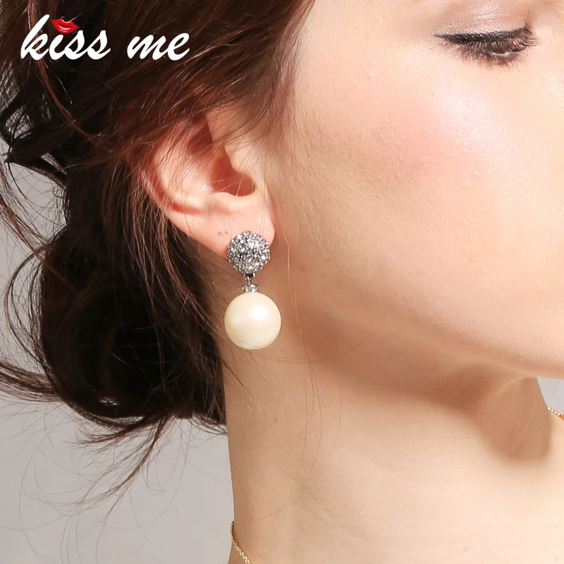 Женские серьги капли с искусственным жемчугом KISS ME белые классические