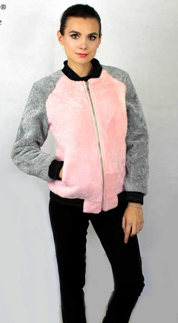 Linhaoshengyue модное короткое овечье бархатное Женское пальто - Цвет: pink and gray