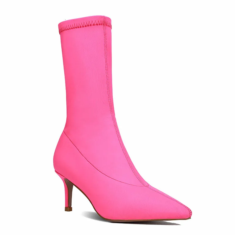 

2019 Spring/Autumn New Luxury Design Lighter fluorescent Thin Heels Sock Boots Woman Sexy High Heel Shoes Women Stretch Boots