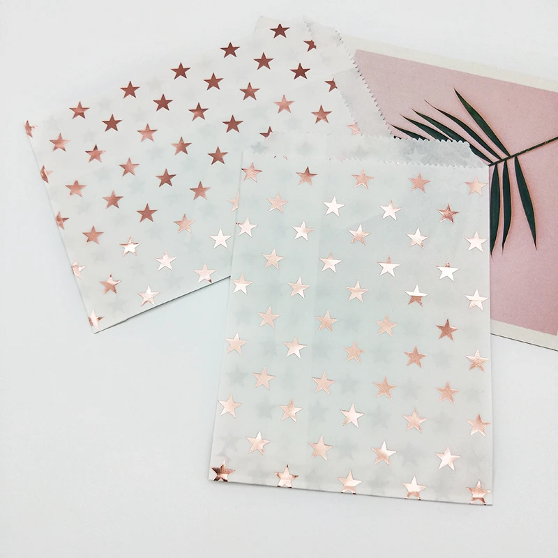 Star Bag 100 шт, бумажные пакеты розового золота, 5x7,5 дюймов, воздушные шары для салфеток, полосатые шары, звездные точки, Подарочный пакет для конфет, Свадебные товары для детской вечеринки - Цвет: Star Bag