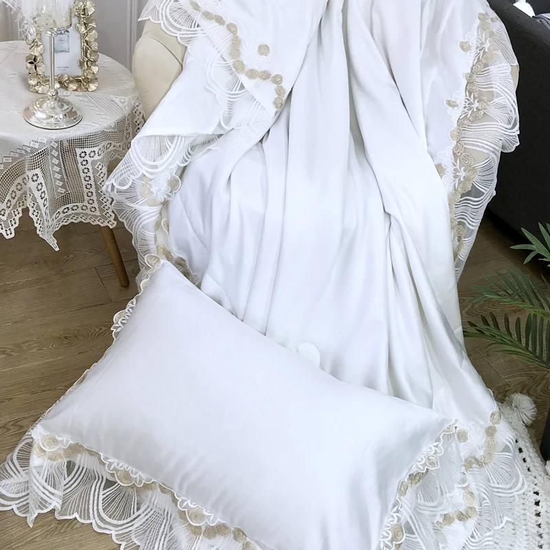 Роскошное Европейское Белое кружево 3 шт. 60S Tencel Стёганое одеяло наволочка постельные принадлежности свадебное летнее кондиционер одеяло s одеяло покрывало# a