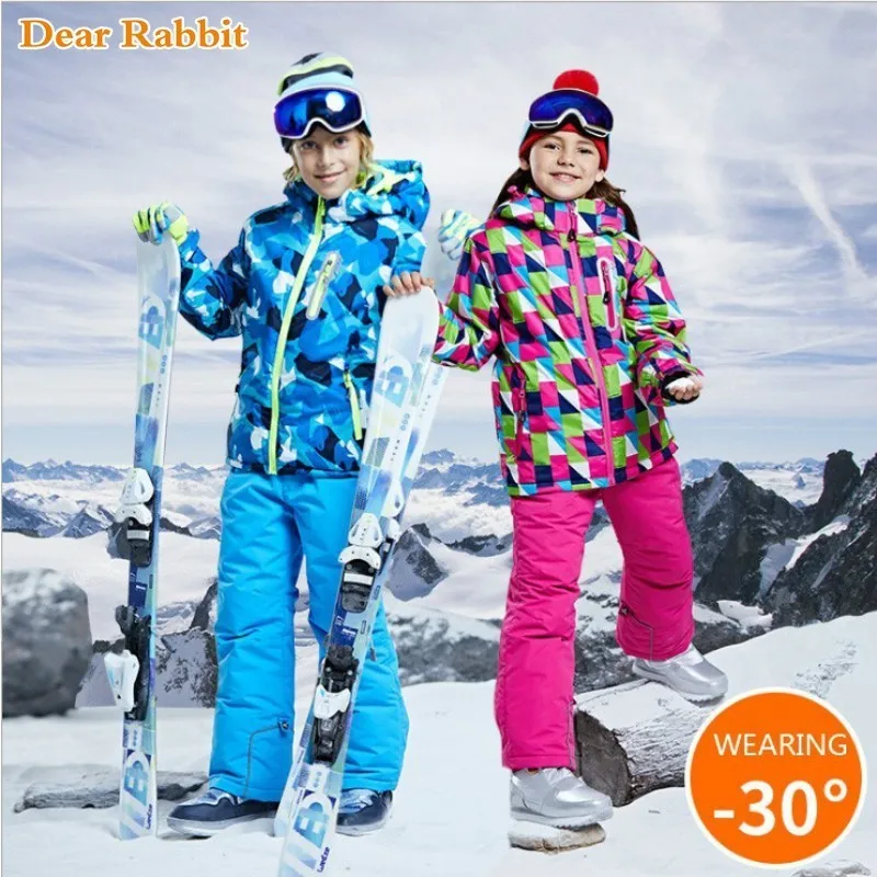 -30 degree Children clothing Set boys girl kids snowboard ski suit Waterproof outdoor sports jacket pants clothes snowsuit teen